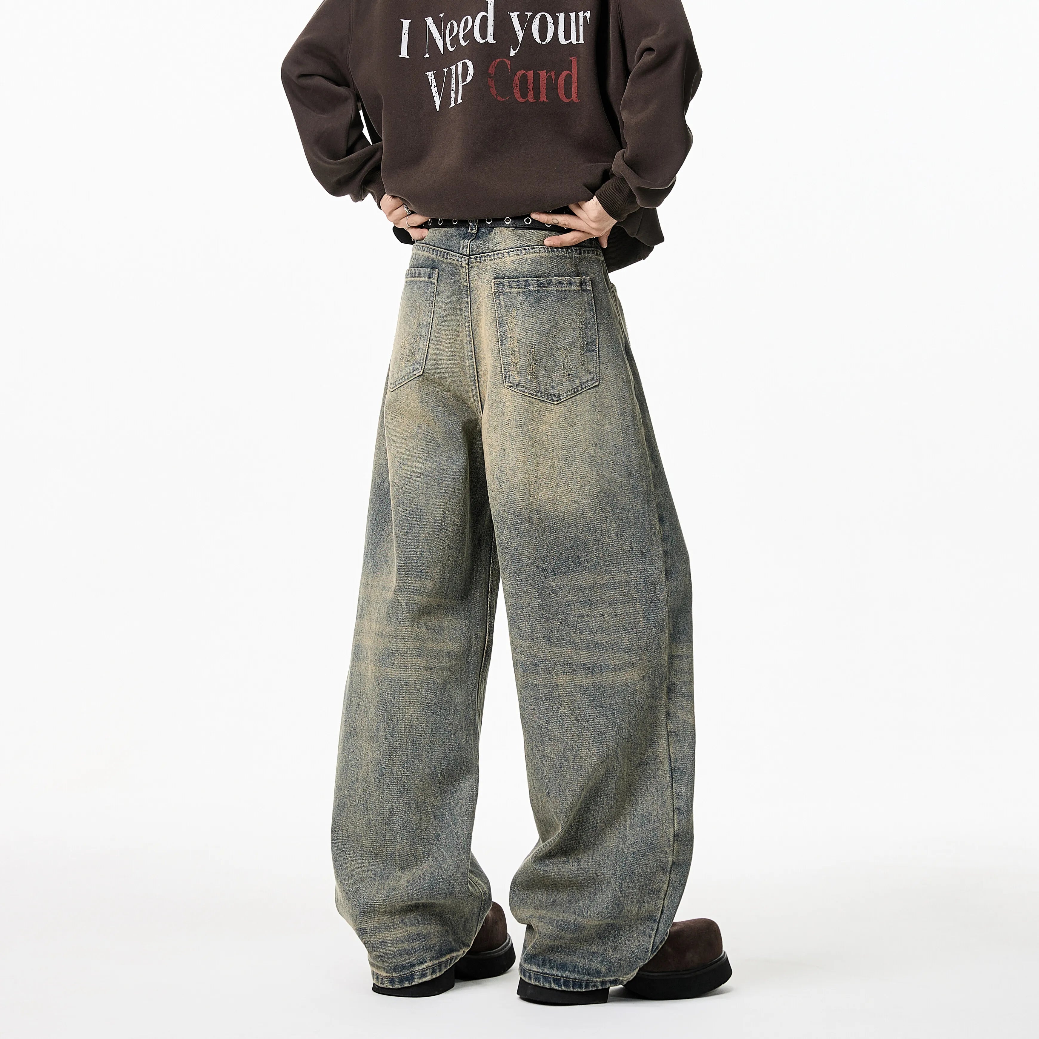 Mens Loose Straight Wide Leg Jeans Distressed Washed Vintage Oversized Floor Length Denim Pants Casual Streetwear 2025 Trendy