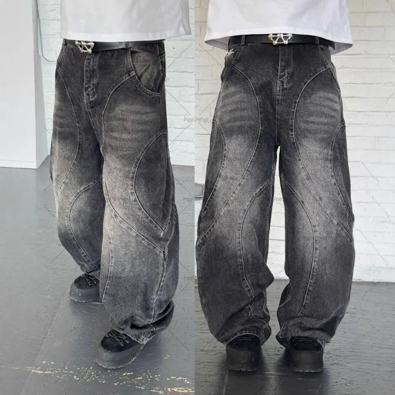 Deeptown Y2k Gothic Punk Washed Women Jeans Harajuku Wide Leg American Vintage Men Denim Pants Baggy Hip Hop Streetwear Trousers