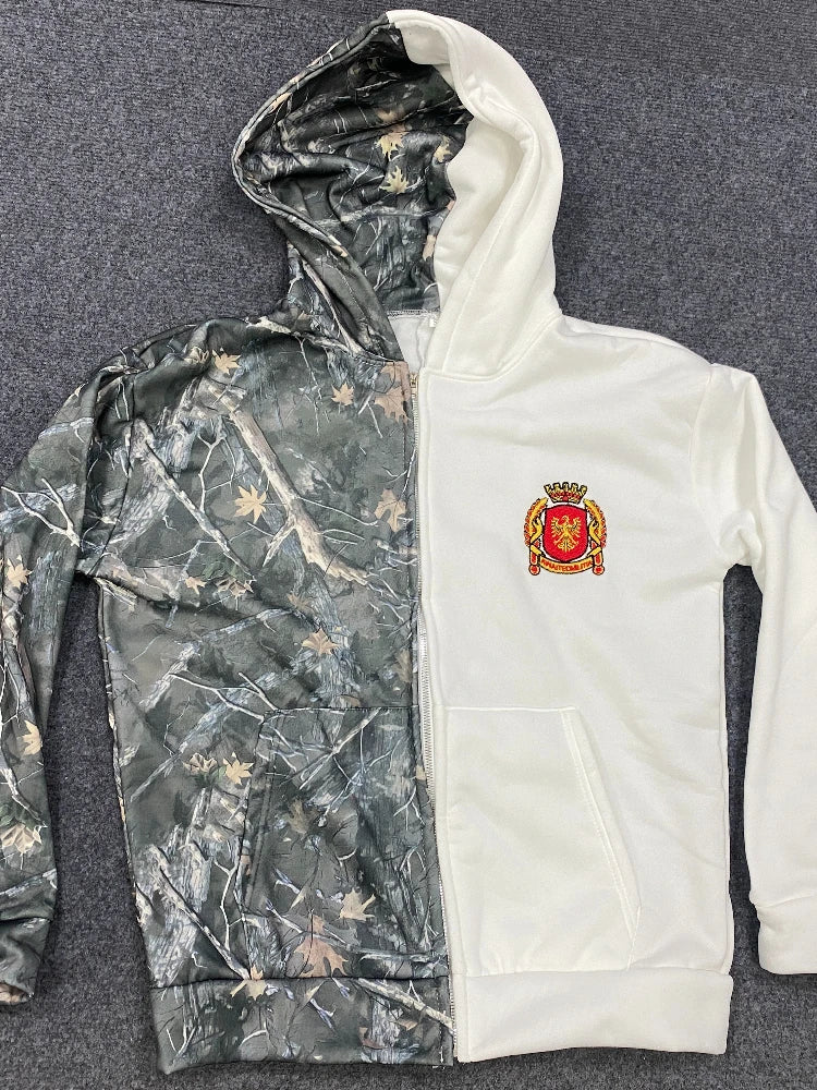 High waisted unisex straight fake dual style printed loose fashion jeans for daily casual street hip-hop Y2K clothing, hooded sw