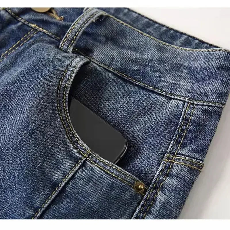 Women's Denim Shorts Spring/Summer Loose Versatile Capris Jeans Harajuku Wide Leg Pants Large Size Korean Casual Pants with Belt