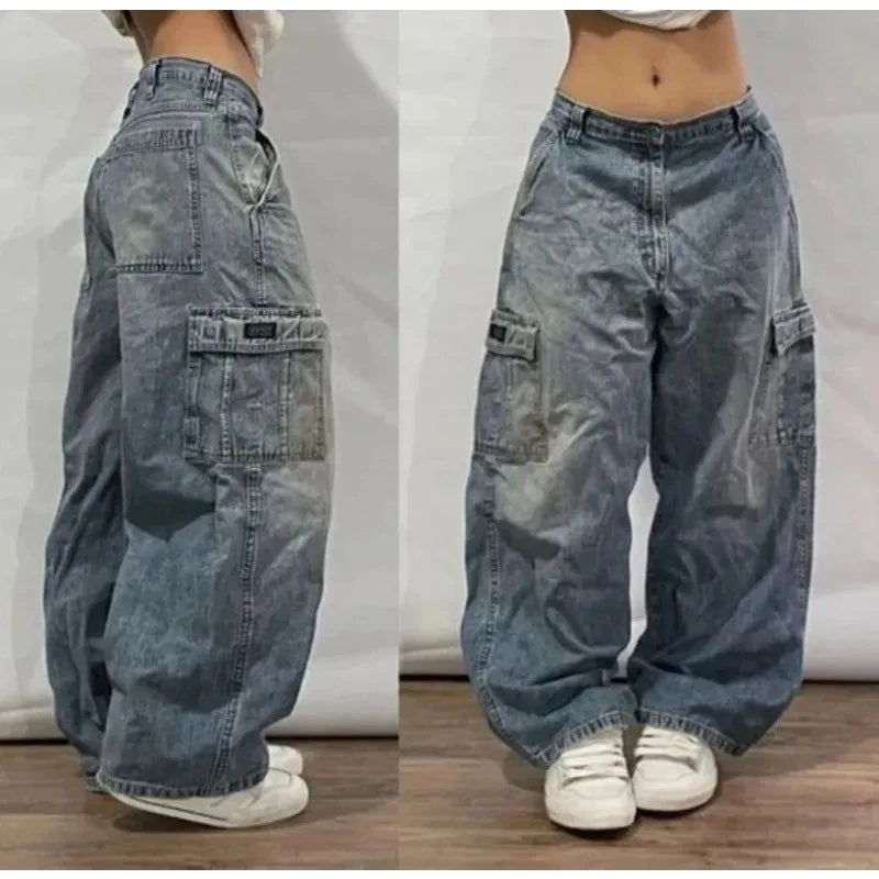 Gothic Fashion New Black Solid Color Washed Old Casual Jeans Men Y2K Streetwear Vintage Popular High Waist Baggy Wide-leg Pants
