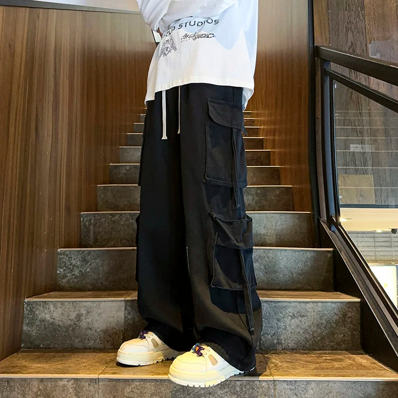 Men's Jeans Hip-hop Fashion Wide-leg Denim Pants Retro Baggy Trousers High Street Multi-pocket Jeans Male Streetwear