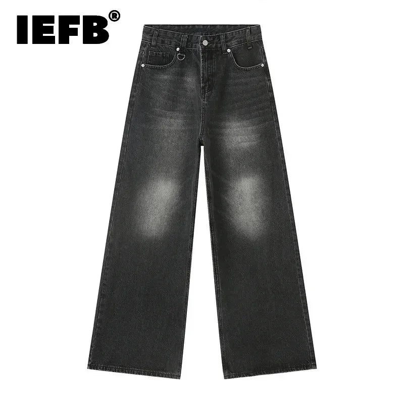 IEFB Summer Men's Denim Pants Old Blue Washed Male Jeans Straight Casual Menwear Loose Wide Leg Trousers New Fashion 9C354
