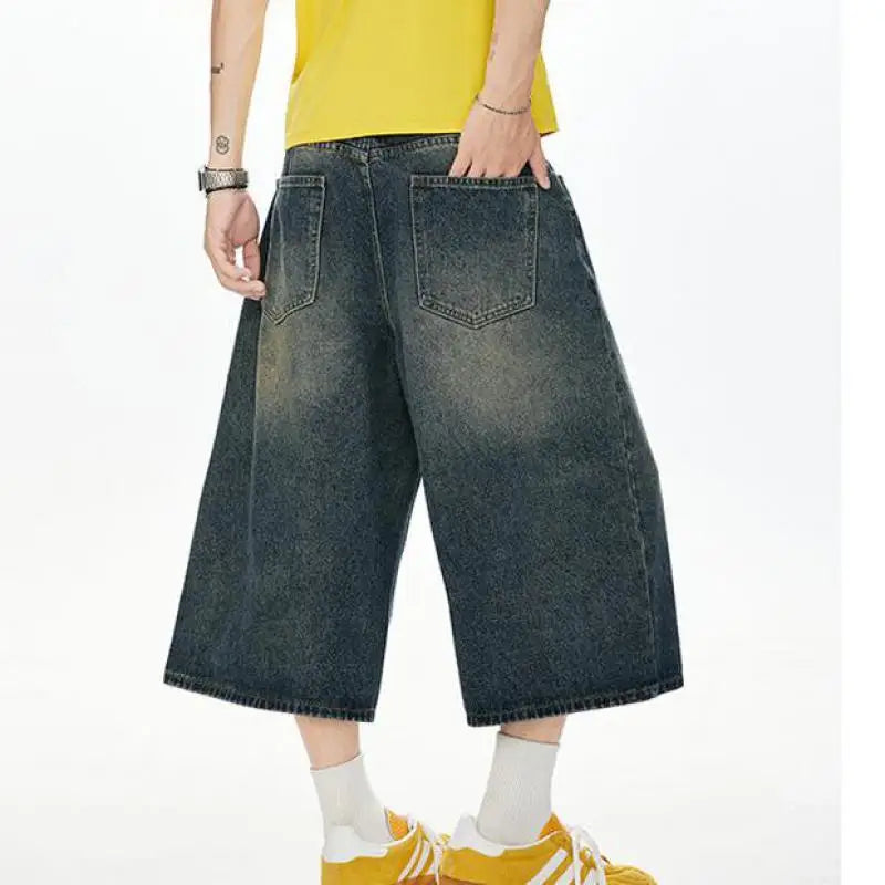 2025 Vintage American Washed Denim Capri Pants Retro Unisex Calf-Length Jeans for Men & Women Distressed Casual Streetwear S-XXL